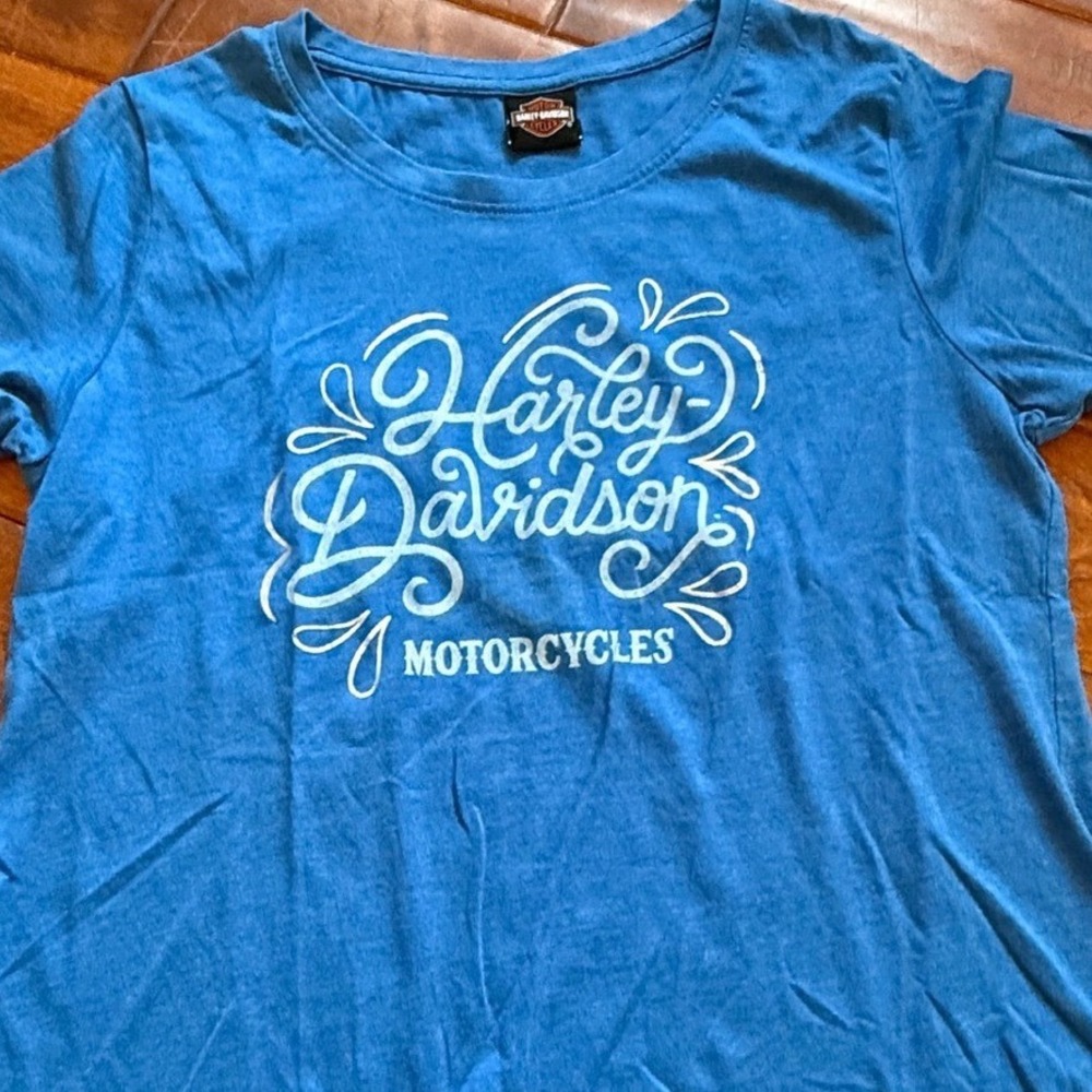Harley Davidson Motorcycles Blue Graphic T Shirt Women‎ Beach Shack Panama City